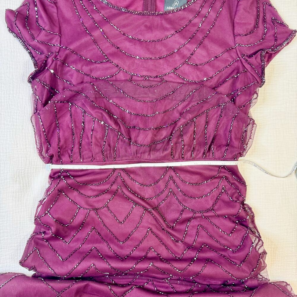 Adrianna Papell Beaded Sheer Overlay Evening Gown Cassis Wine Burgundy Women’s 6 - Picture 14 of 16